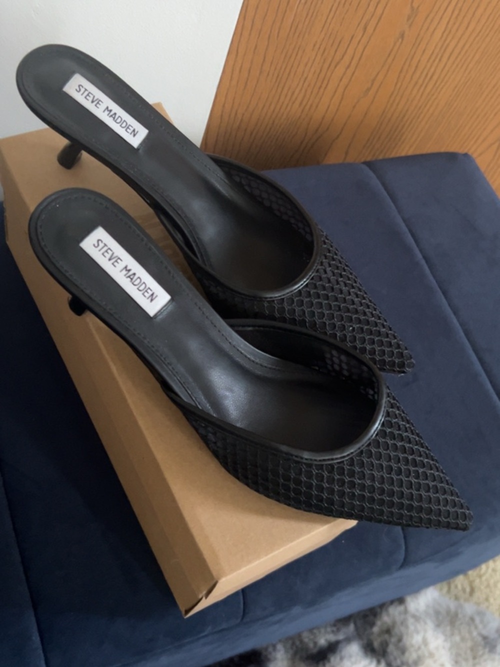 Steve Madden Black Mesh Pointed-Toe Slingback Mules